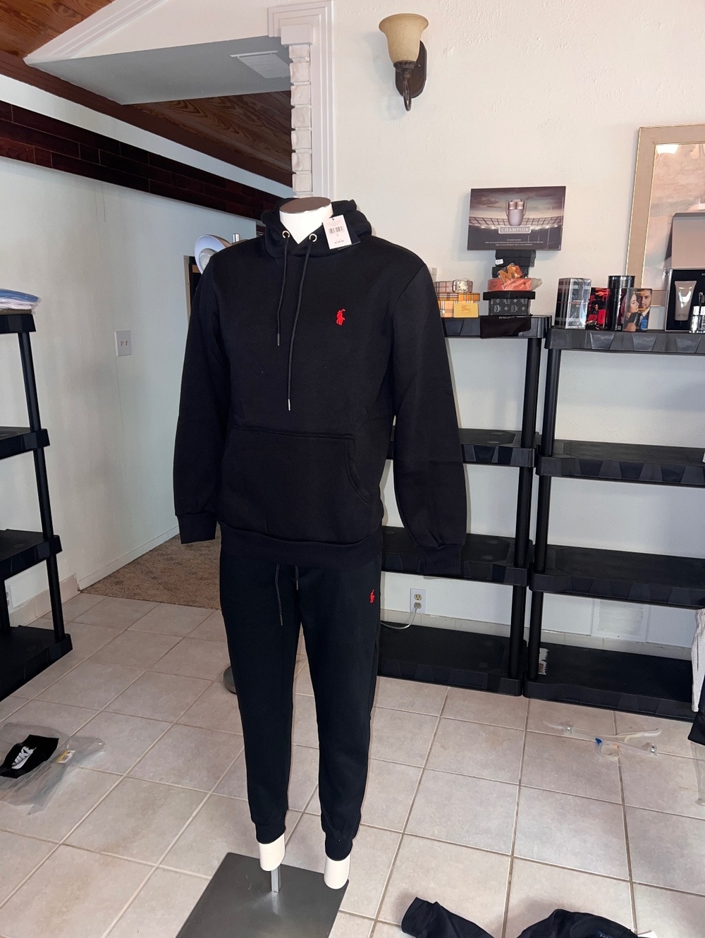 Men’s polo pullover hoodie set black small